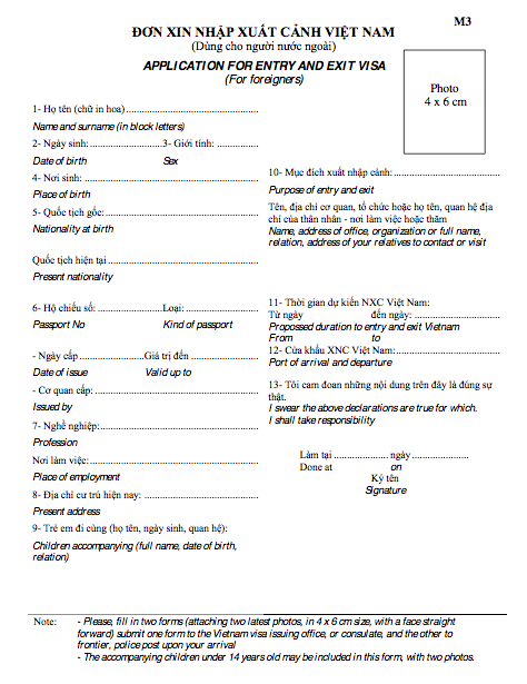 Vietnam Entry And Exit Form On Arrival Form M3 Download And Instructions 2893